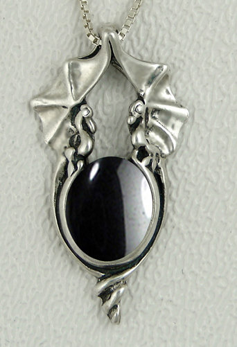 Sterling Silver Proud Pair of Dragons Pendant With Hematite